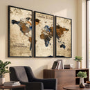 World Map Wall Art – Rustic Earth Tone Canvas Print, Antique