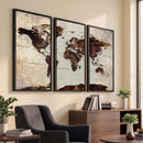 World Map Canvas Triptych – Colorful Global Wall Art for