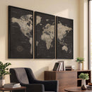 Custom World Map with Pins Canvas Wall Art Dark Charcoal