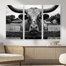 Black White Texas Longhorn Bull Canvas Wall Art, Western Ranch Cattle Photography Print, Rustic Farmhouse Cowboy Decor Artwork by MyGreatCanvas | Canvas Wall Art Prints | Photo Prints & Wall Decor