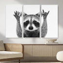 Funny Raccoon Canvas Wall Art, Black White Hands Up Animal Photo Print, Humorous Wildlife Decor, Kids Room Nursery Art, Quirky Animal Gift by MyGreatCanvas | Canvas Wall Art Prints | Photo Prints & Wall Decor