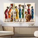 African Folk Art Canvas Wall Art, Colorful African Women Village Painting Print, Tribal Ethnic Home Decor, Vibrant African Art, Living Room