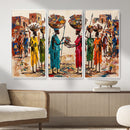African Folk Art Canvas Wall Art, Colorful African Women Village Painting Print, Tribal Ethnic Home Decor, Vibrant African Art, Living Room