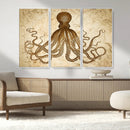 Sepia Octopus Wall Art Abstract Animal Canvas Print