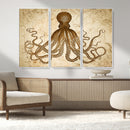 Sepia Octopus Wall Art Abstract Animal Canvas Print