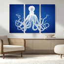 Large 3-Panel Blue Octopus Canvas Wall Art | Coastal Marine by MyGreatCanvas | Canvas Wall Art Prints | Photo Prints & Wall Decor