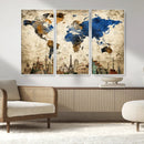 World Map Canvas Print – Vintage Blue and Gold World Map by MyGreatCanvas | Canvas Wall Art Prints | Photo Prints & Wall Decor