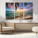 Framed Tropical Sunset Art Canvas Print