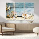 Seashells on Rustic Wooden Background, Seashells Wall Art