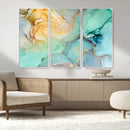 Abstract Aqua and Gold Fluid Wall Art Canvas | 3 Panel Large by MyGreatCanvas | Canvas Wall Art Prints | Photo Prints & Wall Decor