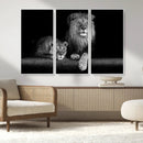Large Black and White Lion Couple Wall Art Canvas Print –