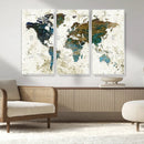 Vintage World Map Wall Art Canvas Print, Framed Rustic Earth