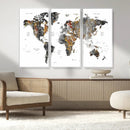 Modern Metallic World Map Canvas Wall Art – Framed