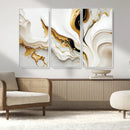 Gold Waves on Pure White Canvas – Gold Abstract Art for