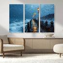 Stormy Night at Beach Pier Oil Painting Large Wall Art