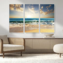 Golden Sunset Beach Triptych Canvas Wall Art for Living Room