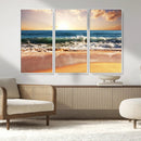 Sunset Beach Wall Art - 3-Panel Framed Canvas Print, Ready