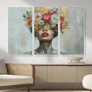 Golden Petal Wall Art Canvas Print - Silhouette Woman Wall