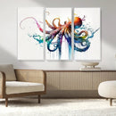Watercolor Vibrant Octopus Wall Art Canvas Print | Abstract