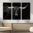 Black Bull Wall Art – Majestic Longhorn Canvas Print with