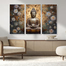 Golden Buddha Wall Art Canvas Print | Zen Meditation Floral