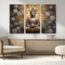 Golden Buddha Wall Art Canvas Print | Zen Meditation Floral