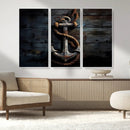3 Panel Grunge Abstract Anchor Wall Art Canvas Print Set