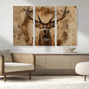 Wood Abstract Deer Wall Art | Rustic Wildlife Canvas Print |