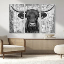 Abstract Longhorn Bull Wall Art Canvas Print - Rustic Texas