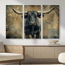 Texas Longhorn Bull Wall Art – Framed Rustic Cow Canvas