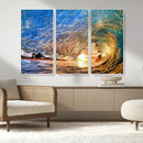 Ocean Wave at Sunset Canvas Wall Art – Vibrant Coastal Beach