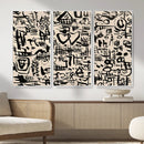Abstract Love and Chaos Canvas Print, Black Symbols on Beige