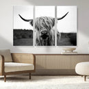 Highland Cow Wall Art | Black and White Farmhouse Decor |