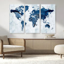 Modern Blue World Map Canvas Print – Framed Wall Art,