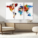 Colorful World Map Canvas Wall Art Print, Contemporary