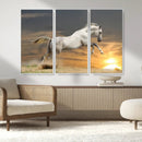 Large Wall Art Canvas Print – White Jumping Horse Sunset