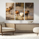 Large Wall Art 5 Horses Running on Sand Canvas Print