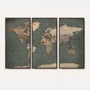 Rustic Black and Wood World Map Canvas Wall Art – Framed