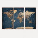 Navy Blue World Map Canvas Print – Framed Travel Map Wall
