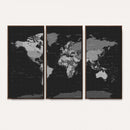 Black World Map Wall Art Canvas Print – Detailed Map of the