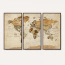 Rustic Vintage World Map Canvas Print – Framed Modern