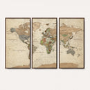 Vintage World Map Canvas Wall Art - Rustic Grunge Texture