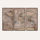 Grunge World Map Canvas Wall Art - Vintage Aged World Map