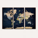 Minimalist World Map Canvas Wall Art - Watercolor Blue and