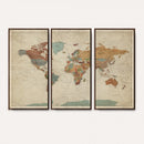 World Map Wall Art Canvas Print, Framed Rustic Atlas Art
