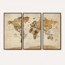 Vintage World Map Canvas Print – Framed Rustic Detailed Map