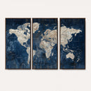 Large Blue World Map Wall Art Canvas Print for Home Office