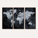 Black World Map Canvas Print – Detailed Map for Couples and