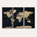 Dark World Map Canvas Wall Art Print, Minimal Black and Gold