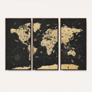 Vintage Blue and Brown World Map Canvas Wall Art – Framed